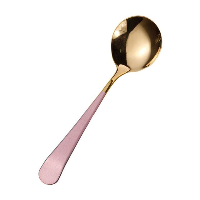 Spoon Stainless Rounded Edges Long Handles Non-Deformation Long-Lasting Handle Spoons Handles Reusable Care Sifter Restaurant Kitchen Tools Soup Porridge Pink