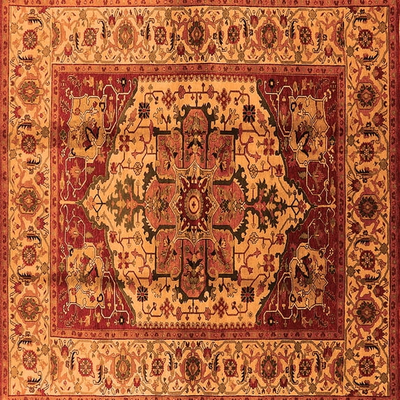 Ahgly Company Indoor Square Oriental Orange Industrial Area Rugs, 7' Square