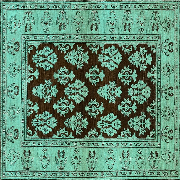Ahgly Company Machine Washable Indoor Square Oriental Turquoise Blue Industrial Area Rugs, 3' Square