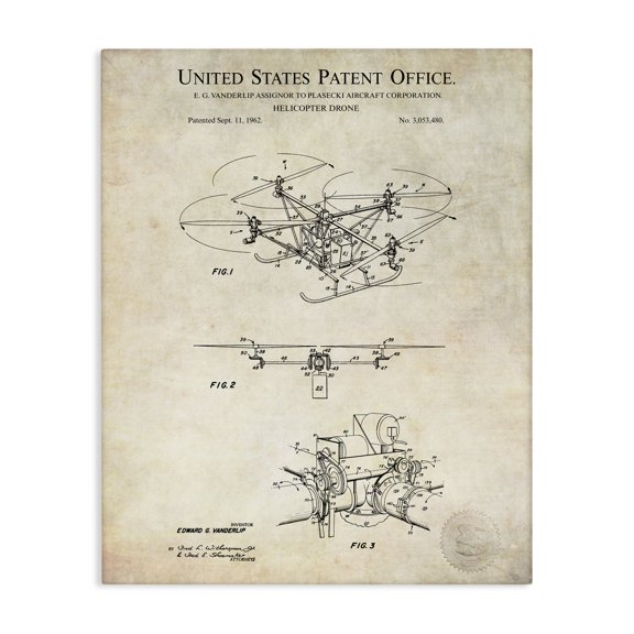 Stupell Industries Traditional Helicopter Aircraft Engine Blueprint Diagram Patent Text Canvas Art, 16 x 20, by Karl Hronek