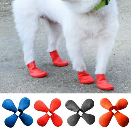 Ludlz 4PCS Waterproof Dog Boots Shoes Puppy Non-Slip Rain Shoes Paw Protection Pet Boots for Snow Rain Day Middle and Small Dogs