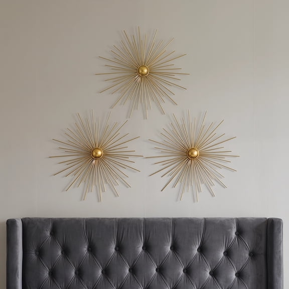 ibasenice 3Pcs Plated Gold Sunburst Wall Decor Metal Art Floral Sculpture for Living Room Bedroom Entryway