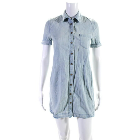 

Pre-owned|AG Adriano Goldschmied Womens Button Front Mini Shirt Dress Blue Size XS