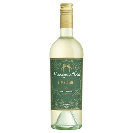 Menage a Trois Limelight Pinot Grigio California White Wine, 750 ml Glass Bottle, 13% ABV