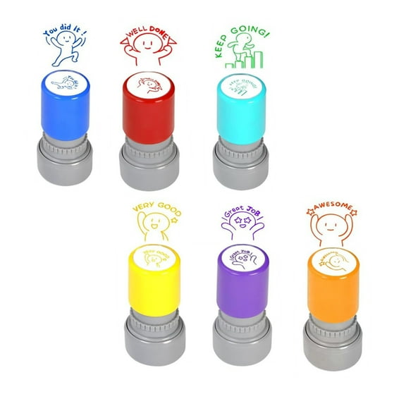 6-Piece Set of Teacher Stamps - Teacher Stamps for Classroom, Teacher Stamps for Grading, Teacher Stamp Self Inking Stamp, Behavior Stamps for Teachers