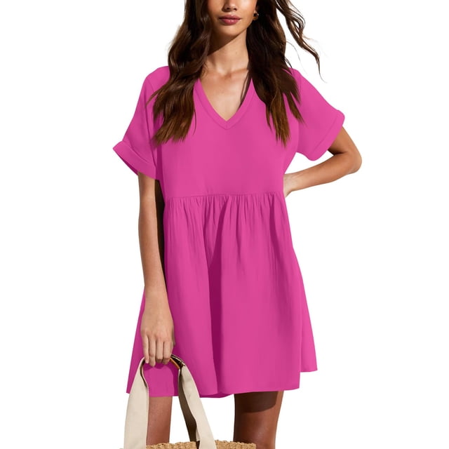 Vestido de verano liher 2025 con cuello en V y manga corta para mujer