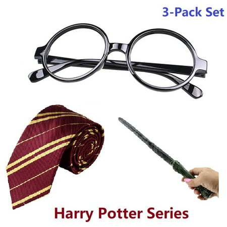 Microice Harry Potter Magic Sound & Light Wands, Gryffindor Ties and Glasses, 3pk/Set Costumes for Parties and Cosplay, Christmas Gifts for Kids