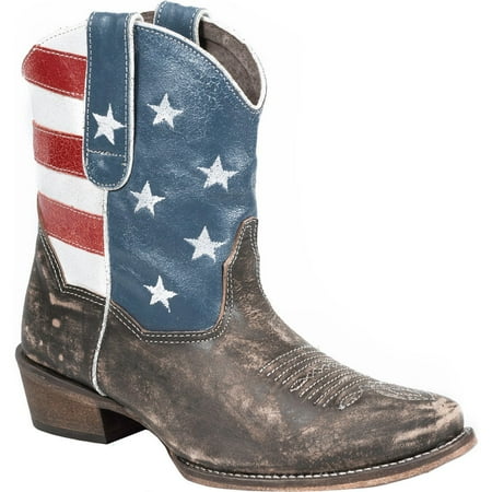 

Roper Womens American Beauty Distressed Round Toe Western Cowboy Boots Ankle Low Heel 1-2