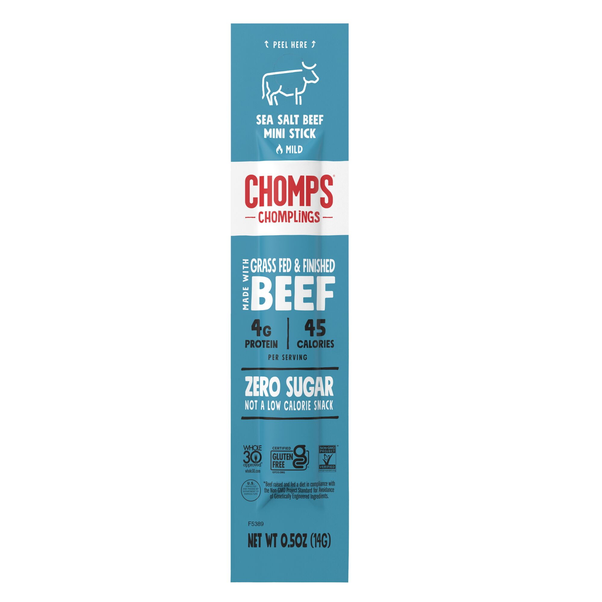 Chomplings Grass-Fed and Finished Sea Salt Beef Jerky Mini Snack Sticks, 24 Count, 4g of Protein