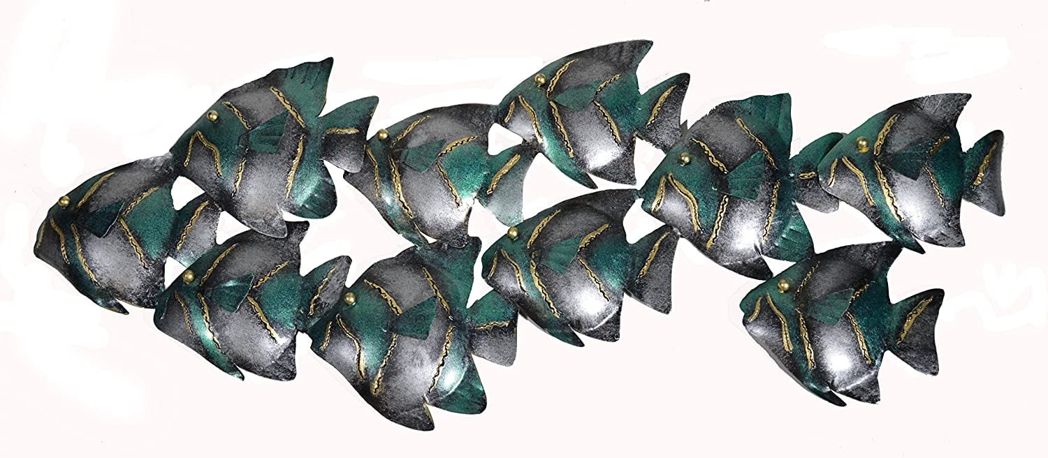 Aqua Teal Nautical Fish Metal Wall Art Decor