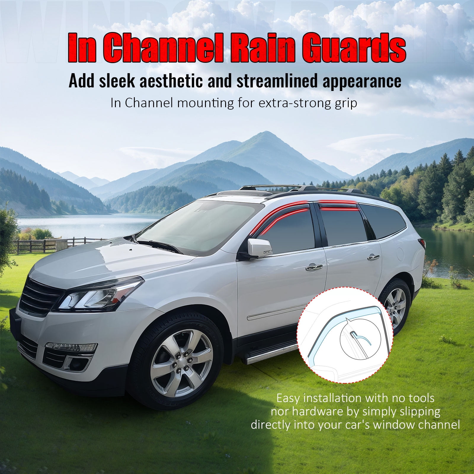 Ikon Motorsports In-Channel Window Visors for 2009-2017 Chevy Traverse Acrylic Vent Sun Rain Guard Deflectors 4PCS