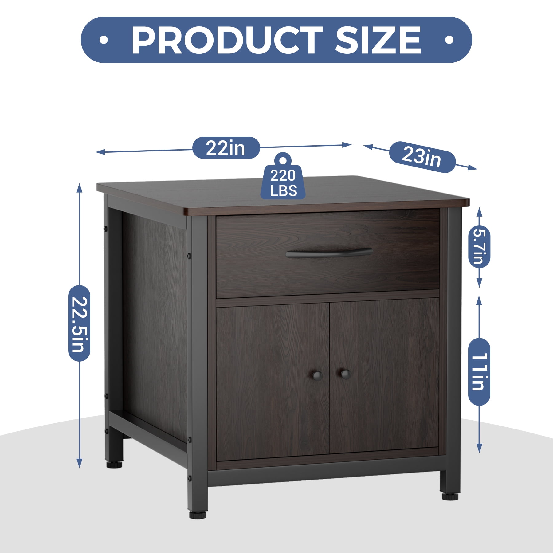 INFANZIA Mini Fridge Stand with Storage, Heavy Duty Mini Fridge Cabinet with Drawer, Solid Wood Beverage Refrigerator Stand Table for Dorm, Office, Bedroom, Load 220LBS, Black