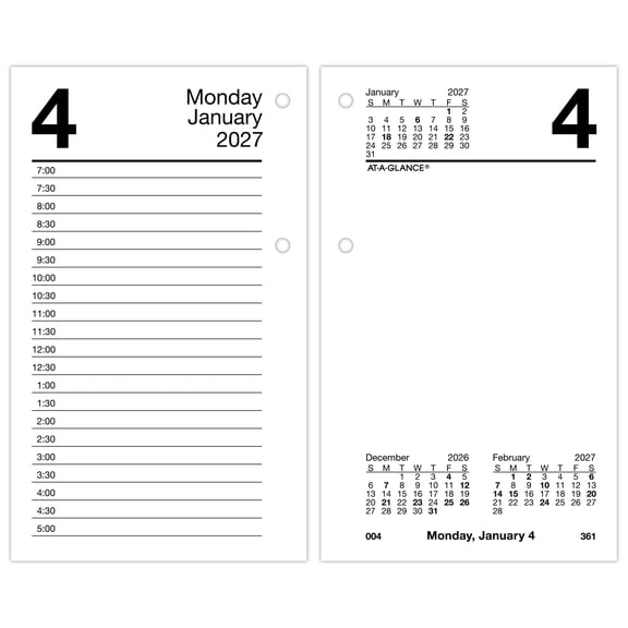 AT-A-GLANCE 2027 Daily Loose-Leaf Desk Calendar Refill Standard 3 12 x 6 - Desk