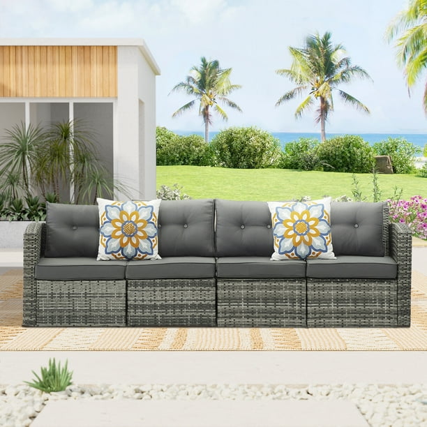 Royalcraft 4 Pieces PE Dark Grey Wicker Outdoor Furniture,Patio Sofa