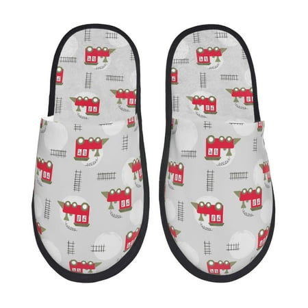 

Adobk Trains Print Slippers Indoor Outdoor Retro Slippers House Soft Fluffy Slides Cushion Furry Slippers-Large