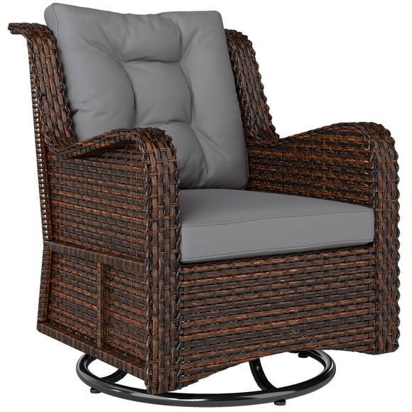 Outsunny 360° Swivel Patio Chair w/ Cushion, Patio Wicker Chair, Dark Grey