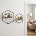 thumbnail image 3 of Wall Mounted Geometric Shelves for Home Decor - Hexagon Hanging Storage Organizer for Living Room, Bedroom, or Entryway - Wall Organizer Storage for Bathroom - Set of 2, 20", 16", Brown & Black, 3 of 12