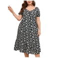 thumbnail image 2 of SMihono Robes Bohèmes d'Été pour Femmes Grande Taille Mode Décontractée Grande Taille Imprimé Manches Courtes Robe à Col Rond, 2 of 8