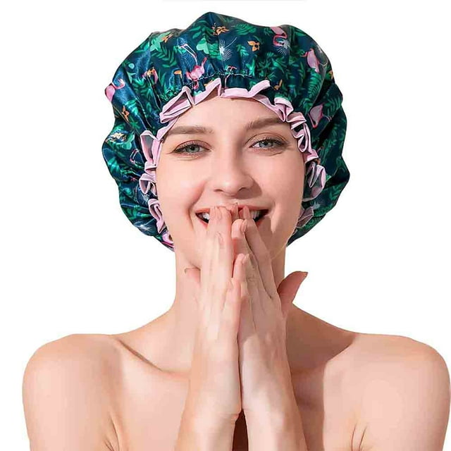 Shower Cap, Reusable Bath Shower Caps for Women Long Hair, Double Layer