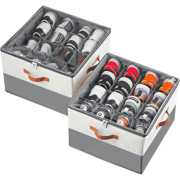 VOZOGO 2 Pack Shoe Organizer for Closet, Large Shoe Box Storage Containers, Foldable Shoe Storage Organizer Box Bin with Adjustable Dividers and Clear Cover, Space Saving Shoes Holder