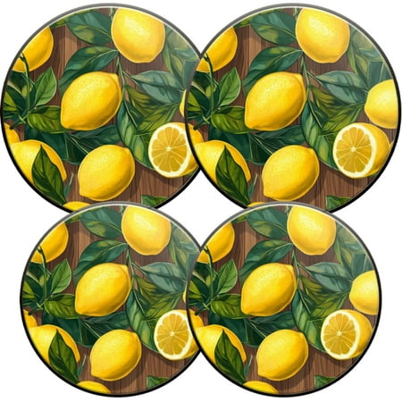 

Electric Stove Burner Covers 4 Pcs Round Gas Burner Cover 8 and 10 Inch Round design of lemons and leaves
