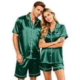 thumbnail image 3 of Garbnen Silk Matching Pajama Sets for Couples 2 Piece Short Sleeve Button Down Sleepwear Pjs Shorts Set Casual Mens Loungewear Set Green XL, 3 of 8