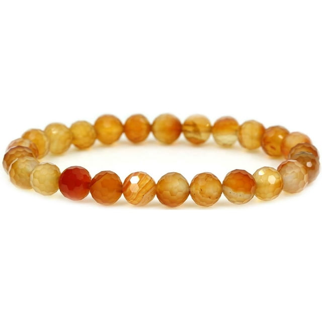 Bracelet Extensible Unisexe en Perles Rondes 8 mm en Agate Rêve Rouge Facettée Naturelle 7 Pouces