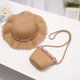 thumbnail image 4 of 52-54 cm circunferencia del sombrero protector solar de verano para niños sombrero para el sol sombrero de paja de encaje conjunto de sombrero para el sol y bolsa de paja, caqui, 4 of 5