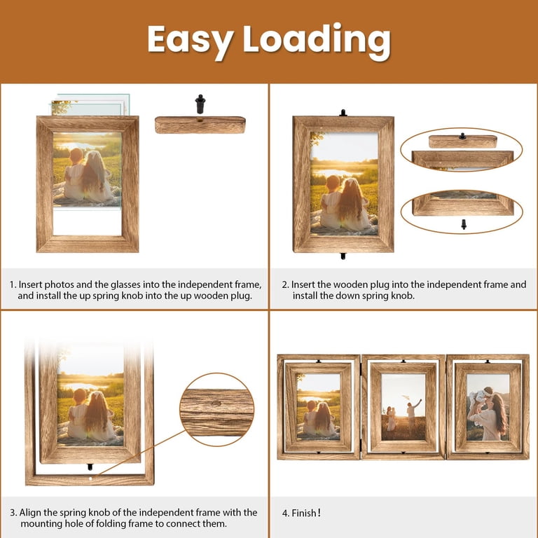 Sfugno Rustic Wood Hinged Folding Triple Photo Frame 4x6 photo 7