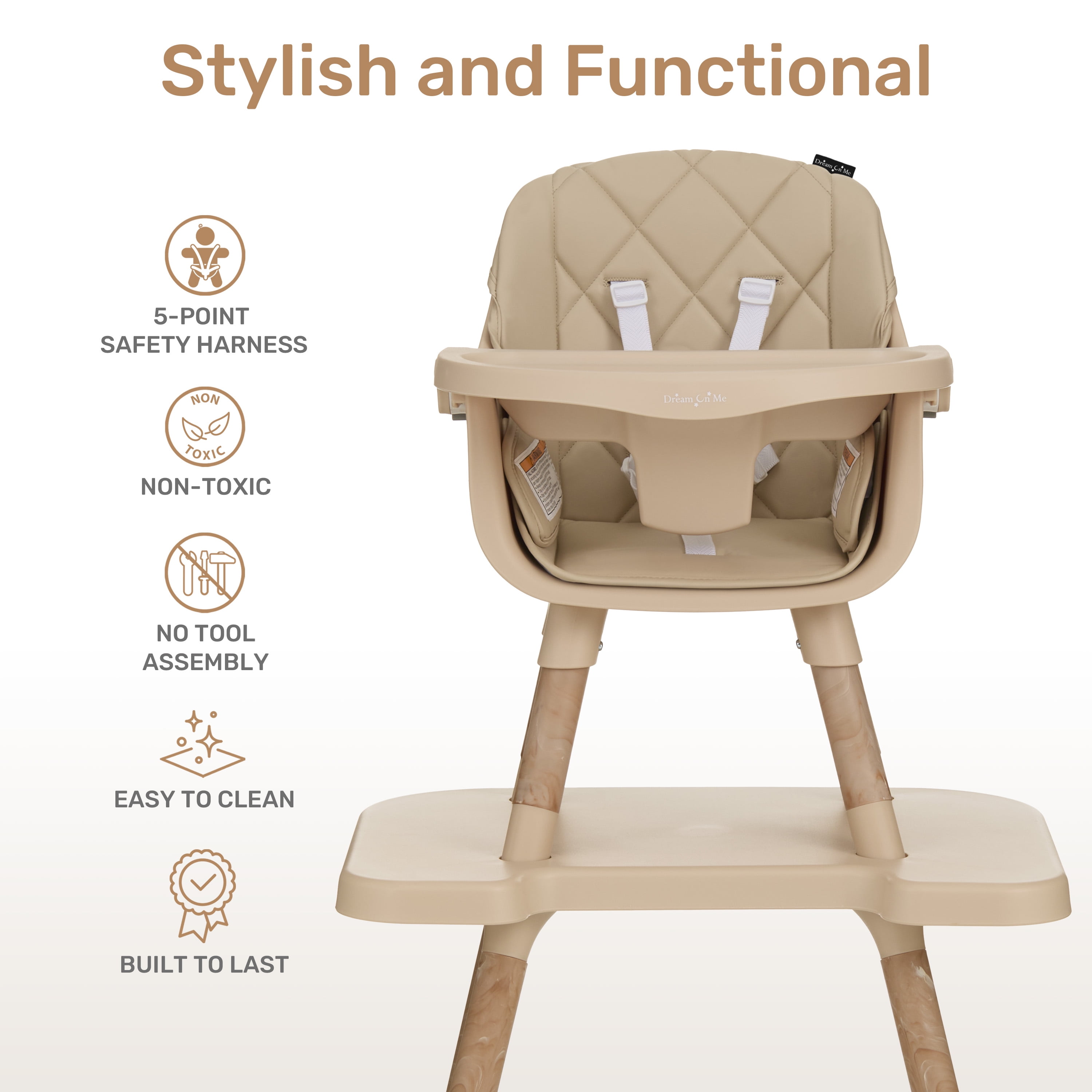 Dream On Me Luna 4-in-1 Convertible Baby High Chair in Beige, Transforms into Booster, Toddler Seat & Table Set, Adjustable and Removable Tray Portable High Chair