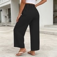 thumbnail image 5 of Women's Fashion Solid Color Elastic Waist Casual Pocket Straight Leg Loose Pants, 5 of 6