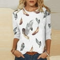 thumbnail image 2 of IROINID T-Shirt à Manches Longues en Polyester pour Femmes T-Shirt Col Rond Décontracté Blouse Imprimée Automne Chandail en Molleton, Blanc, 2 of 5