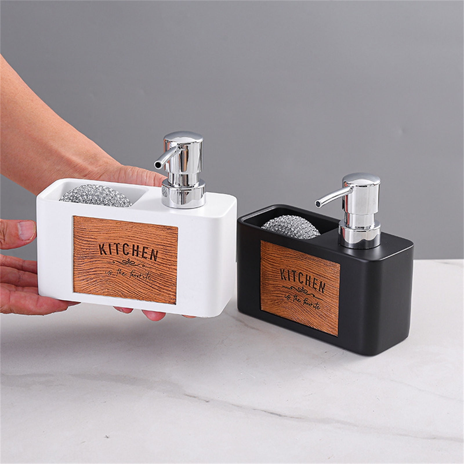 Kitchen Dish Soap Dispenser with Sponge Holder,2in1 Countertop Dishwashing Soap Pumps Dispenser Set for Kitchen Sink