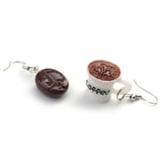 Yesbay Women Asymmetric Coffee Bean Cup Drink Drop Dangle Hook Earrings Jewelry-White