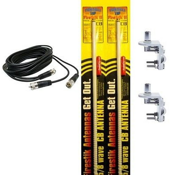 NEW 2 FIRESTIK 2 FS4 W 4FT WHITE CB ANTENNAS, 12FT DUAL COAX, MOUNTS & STUDS