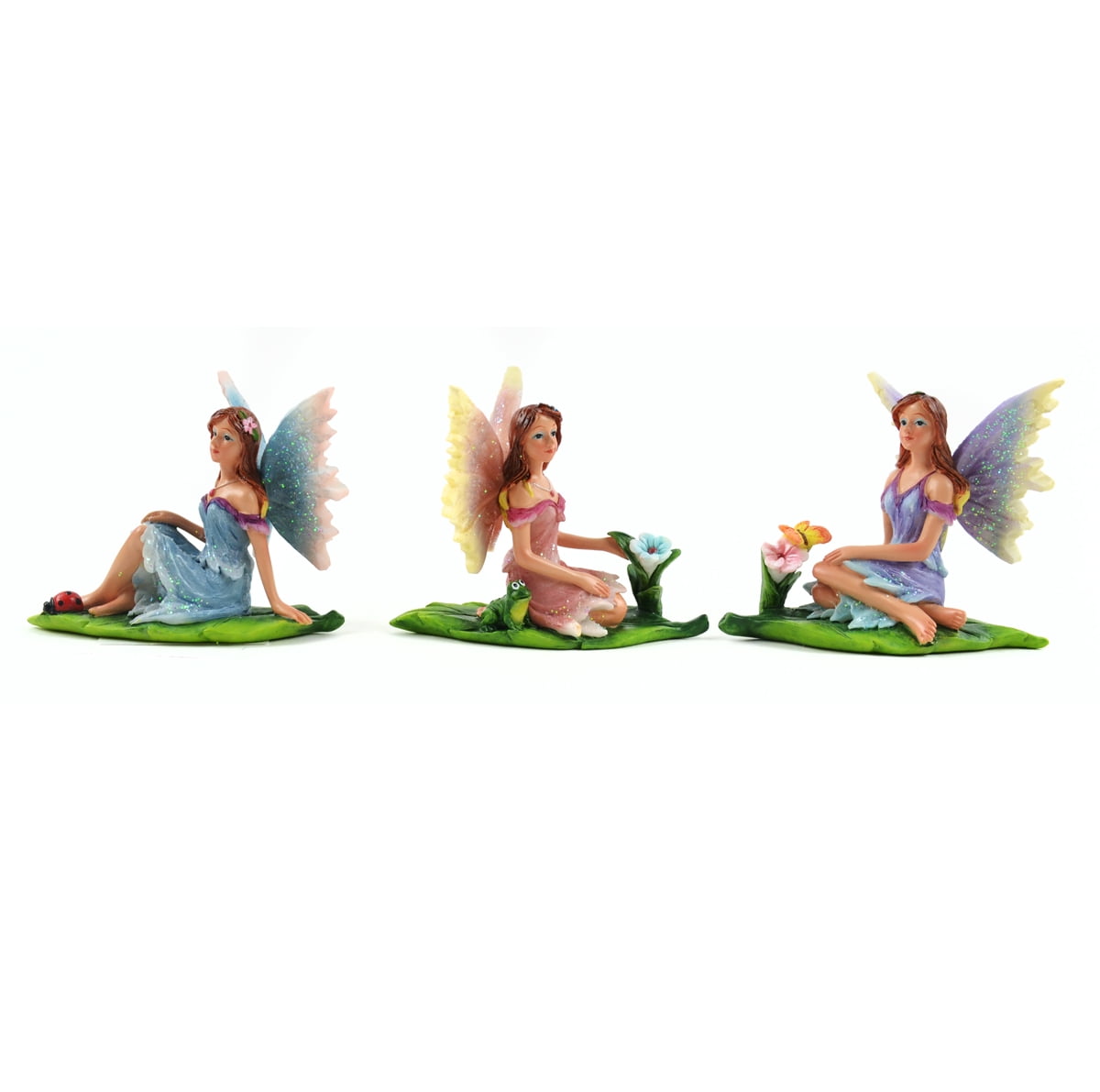 Fairy on Leaf Assortments 3pc 3" Miniature Fairies Garden Fairies Small Fairies Garden