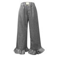 thumbnail image 5 of Women's Checkered Wide Leg Long Pants, High Waist Casual Trousers with Ruffle Hem, Loose Fit Summer Home Vacation Style Pants for Daily Wear Black L, 5 of 5