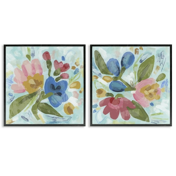 Stupell Industries Eclectic Flower Bundles Floral Painting Black Framed Art Print Wall Art, 12 x 12, Set of 2
