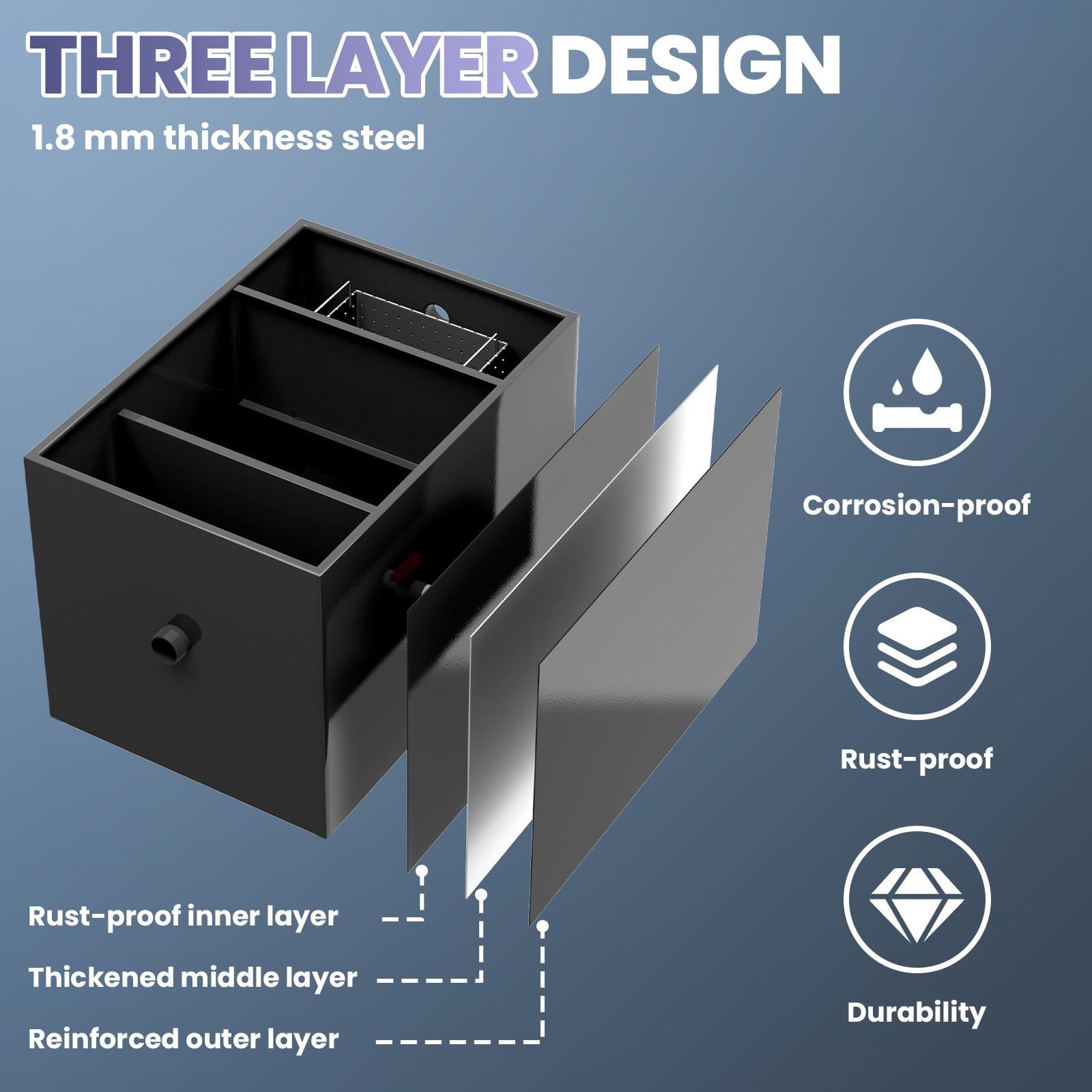 Tanfengu Grease Trap, 23.6"x15.7"x16" Commercial Carbon Steel Interceptor, 30LB 11.32 GPM for Restaurant & Kitchen Wastewater