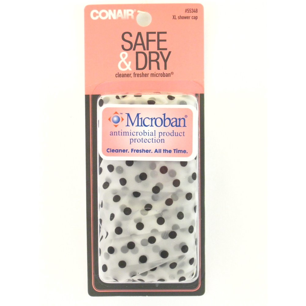 Conair Extra Large Printed Shower Cap (Black Polka Dot)