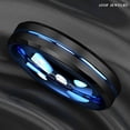 thumbnail image 3 of Tungsten Rings for Men Wedding Bands for Him 6mm Blue Line Black Brushed, 3 of 6