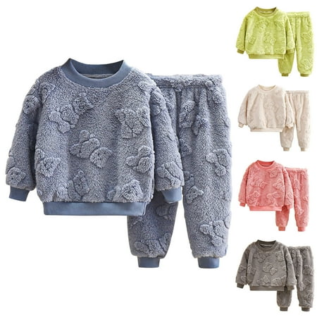 

FAIWAD Toddler Fleece Clothes Boys Girls Warm 2 Piece Set Long Sleeve Fuzzy Pullover and Pants 2Pcs Cozy Pajamas Set