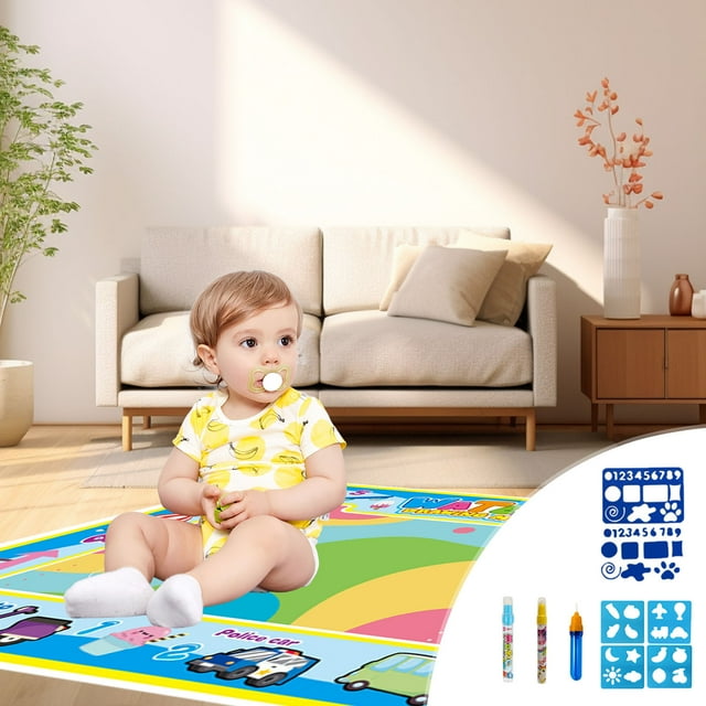 Wmhnj Tapete de dibujo con agua reutilizable para niños con bolgrafo de agua, tablero de dibujo sin ensuciar para niños pequeños, juguete educativo grande de 28 x 35 cm para aprendizaje temprano