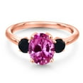 thumbnail image 3 of Gem Stone King 18K Rose Gold Plated Silver Pink Created Sapphire and Black Onyx Engagement Ring for Women | 1.44 Cttw | Oval 9X7MM | Gemstone September Birthstone | Size 5, 3 of 6