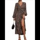 thumbnail image 1 of Vestido Holgado Informal con Escote en V, Corte A, Larga y Abertura Alta para Mujer. Estampado de Leopardo M, 1 of 9