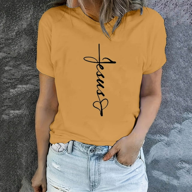Daisyyozoid Chemise de Pâques pour Femmes 2024 Mode Printemps et Été Motif Imprimé Col Rond Manches Courtes