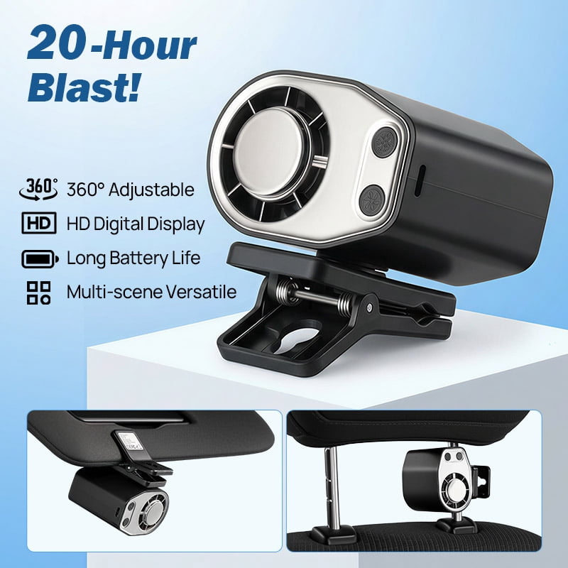 JOYTUTUS Car Cooling Fan,Car Clip On Air Conditioner Fan, 360° Rotatable, Multi-Speed ​​Adjustable, for Car SUV RV (Black)