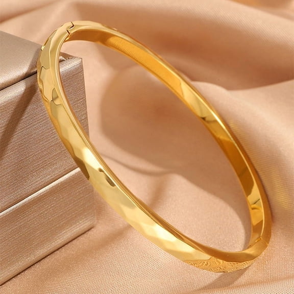 Sparkling Bangle Bracelet14K Yellow Gold Glossy Curved Bracelet for Women Men Cuff Waterproof Jewelry Gifts Accessories