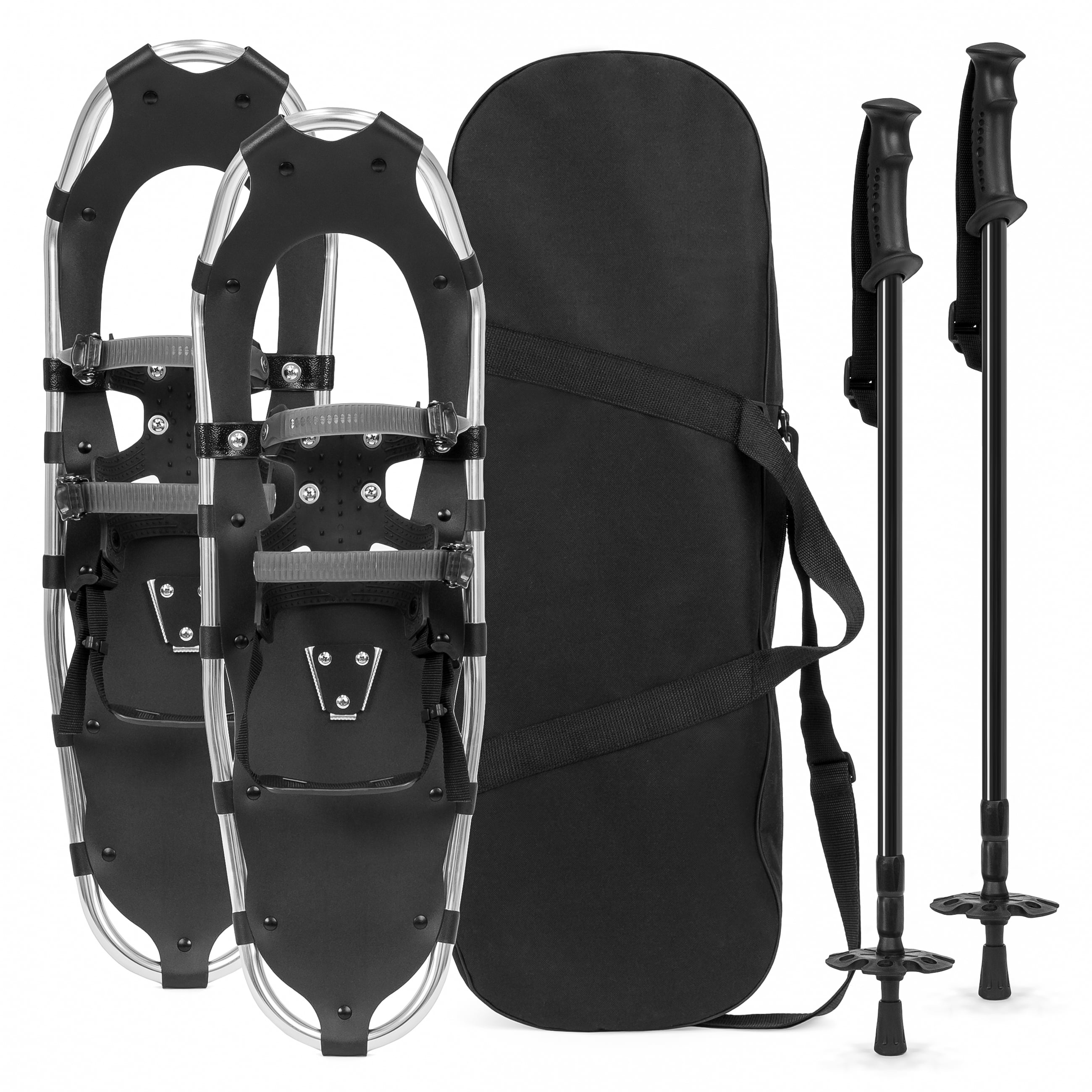 Best Choice Products 21in Unisex Aluminum Terrain Snowshoes Set w 2 Adjustable Trekking Poles and Carrying Bag Silver by