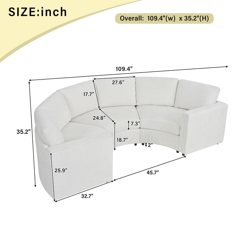 109.4'' Curved Modular Sectional Sofa, 3-4 Seat Half Moon Chenille Couch with Deep Seat, Semi Circular Accent Indoor Sofa Set